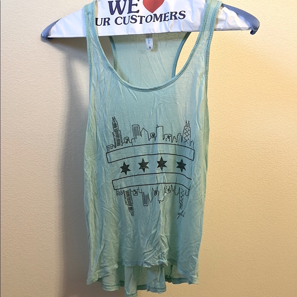 Teal Tank Top with Chicago flag/skyline Size S